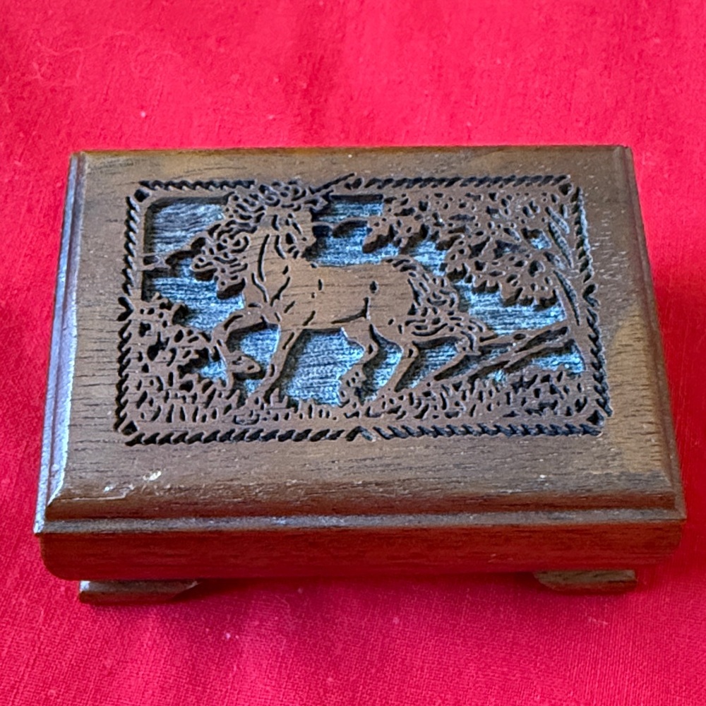 Lasercraft Wooden Carved Engraved Trinket mini music Box Unicorn Dancer